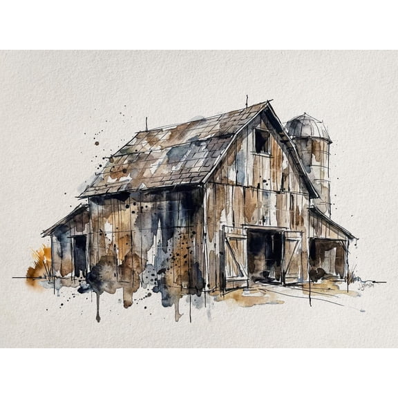 Rustic Old Weathered Barn Minimalist Rural Farm Art Print, Unframed Paper Poster 8x10in