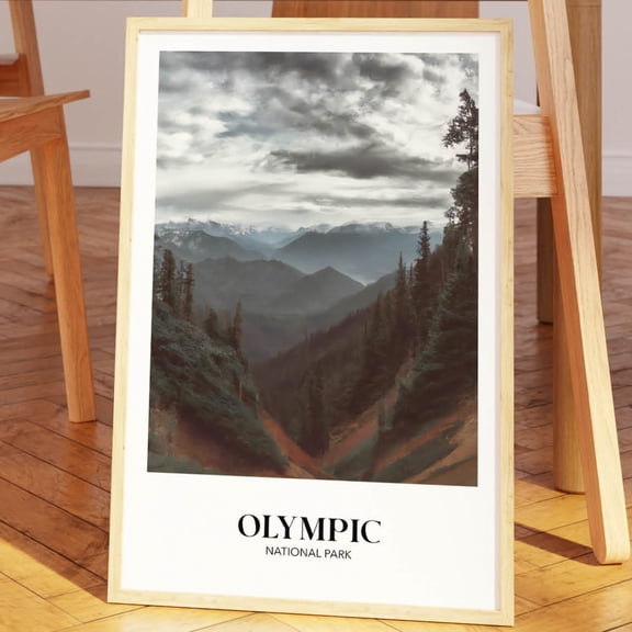 Rustic Olympic National Park Poster Mid-Century Modern Travel Print