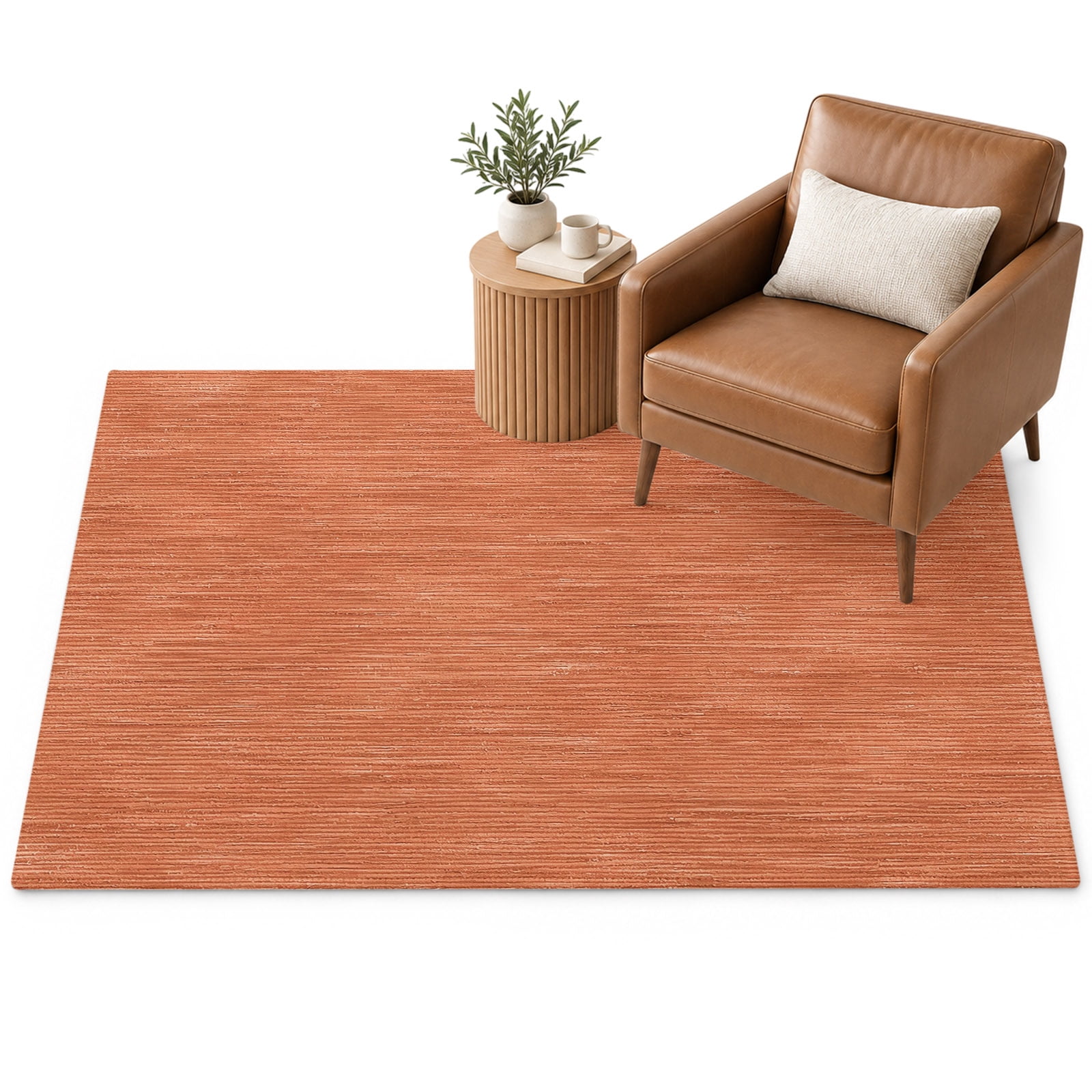 Rustic Orange Area Rug 2.7'x5', Country Vintage Minimalist Farmhouse ...