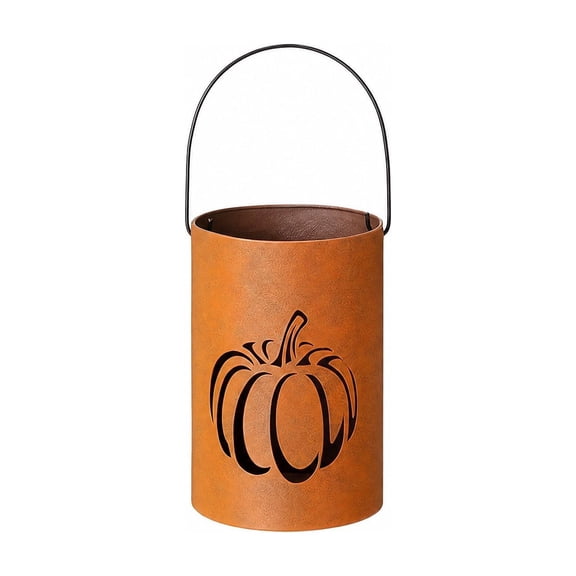 Rustic Orange Metal Pumpkin Lantern | Decorative Halloween Pumpkin Lantern | Fall Pumpkin Candle Holder for Indoor Fall Decor and Outdoor Fall Decor
