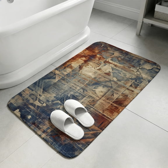 Rustic Orange Navy Blue Bathroom Rugs Non Slip Washable Bath Mat Absorbent Front Door Mat Abstract Art Urban Minimalist Indoor Doormat for Kitchen Entryway Shower Decor Accessories 15.7"x23.6"