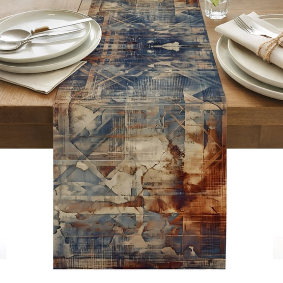 Rustic Orange Navy Blue Table Runner Abstract Art Urban Minimalist Tablerunners 13 x 48 Inch, Table Decorations Tabletop Scarf for Summer Gathering Holiday Farmhouse Kitchen Dining Decor