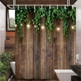 thumbnail image 1 of Rustic Outdoor Wall Shower Curtain, Brown Camo Shower Curtain Set for Bathroom, Vintage Wooden Bran Door Green Leaves Fabric Shower Curtain Restroom Bathtub Decor Accessories with Hooks 72X 72 inch, 1 of 5