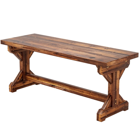 Rustic Outdoor Wooden Bench, Backless Garden Bench Patio Loveseat with X-Shape Base for Porch, Park, Carbonized