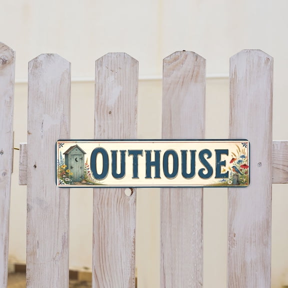 Rustic Outhouse Metal Tin Sign For Cabin Or Farmhouse Wall Decor 4x16 Inch