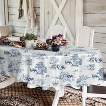 Rustic Oval Tablecloth 60x84 Inch,Blue and White Country Tablecloth Classic French Village Print Polyester Waterproof Table cloth for Farmhouse Kitchen Decor/Indoor and Outdoor Tables/Parties/Picnics
