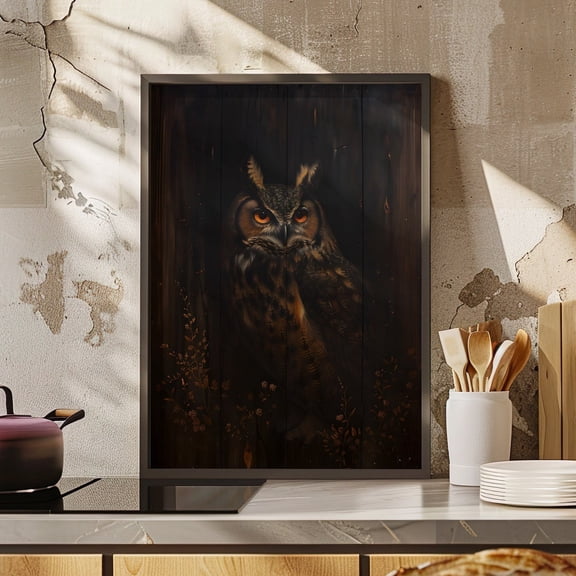 Rustic Owl Portrait Wall Art Dark Academia Decor, Unframed Paper Print Size 8x12