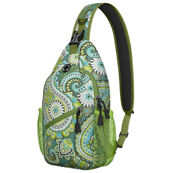 Rustic Paisley Ornament Sling Backpack, Vintage Bohemian Crossbody Shoulder Bag with Colorful Floral Pattern, Lightweight Travel Hiking Daypack