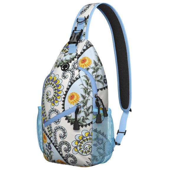 Rustic Paisley Ornament Sling Backpack, Vintage Bohemian Crossbody Shoulder Bag with Colorful Floral Pattern, Lightweight Travel Hiking Daypack