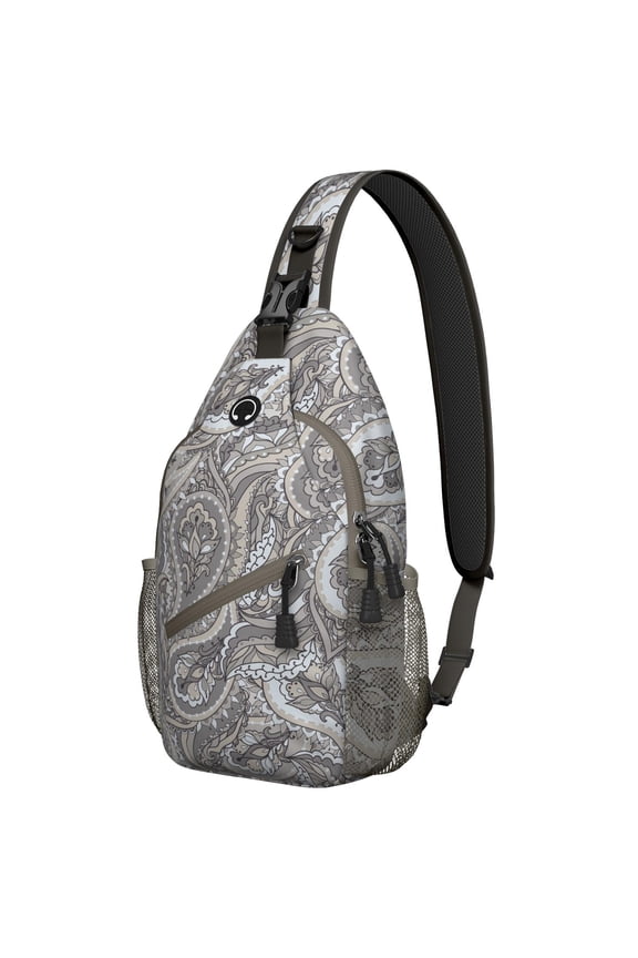 Rustic Paisley Ornament Sling Backpack, Vintage Bohemian Crossbody Shoulder Bag with Colorful Floral Pattern, Lightweight Travel Hiking Daypack