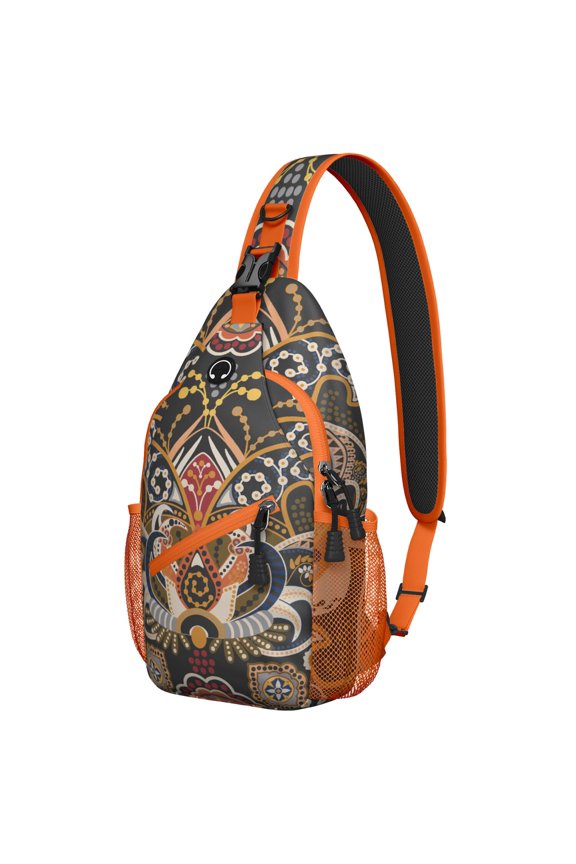 Rustic Paisley Ornament Sling Backpack, Vintage Bohemian Crossbody Shoulder Bag with Colorful Floral Pattern, Lightweight Travel Hiking Daypack