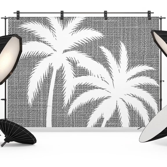 Rustic Palm Tree Backdrops for Photography, Country Tropical Vintage Grey Tree Silhouettes Fabric Photo Background Sturdy Studio Props for Photo Studio, Video Recording, Booth & Photoshoot 7x5ft