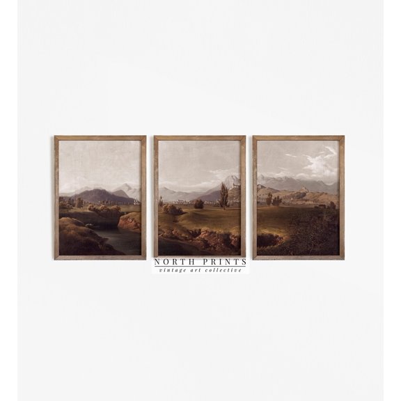 Rustic Panel Landscape Vintage Moody Landscape Set 3 Unframed Paper Print 8x12