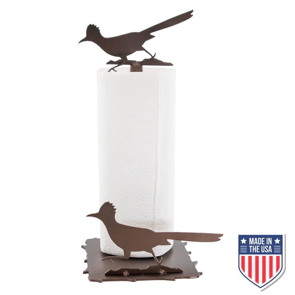 Rustic Paper Towel Holder Dispenser w/ Roadrunner Design-Freestanding Metal Kitchen Decor