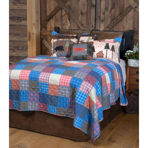 Rustic Patchwork 2-Piece Plaid Printed Quilt Set, Twin
