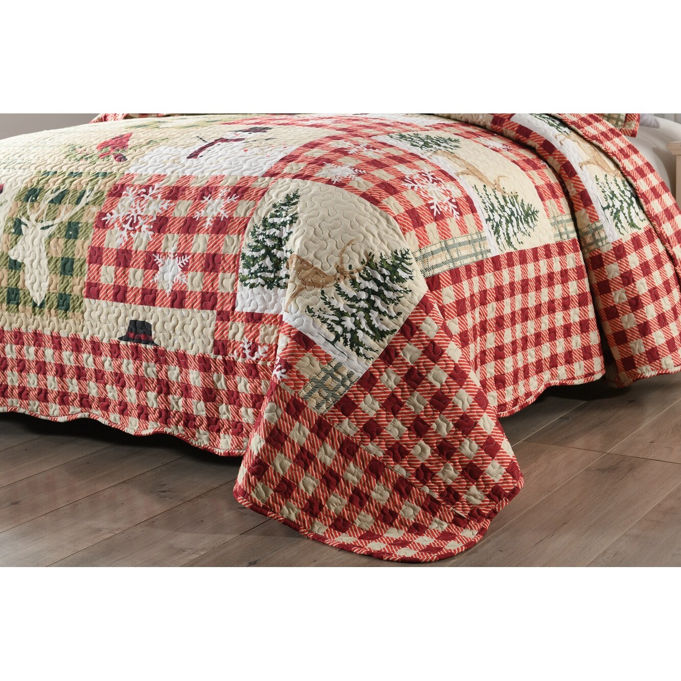 Rustic Patchwork Christmas Quilt Bedspread Set King Abstract Americana