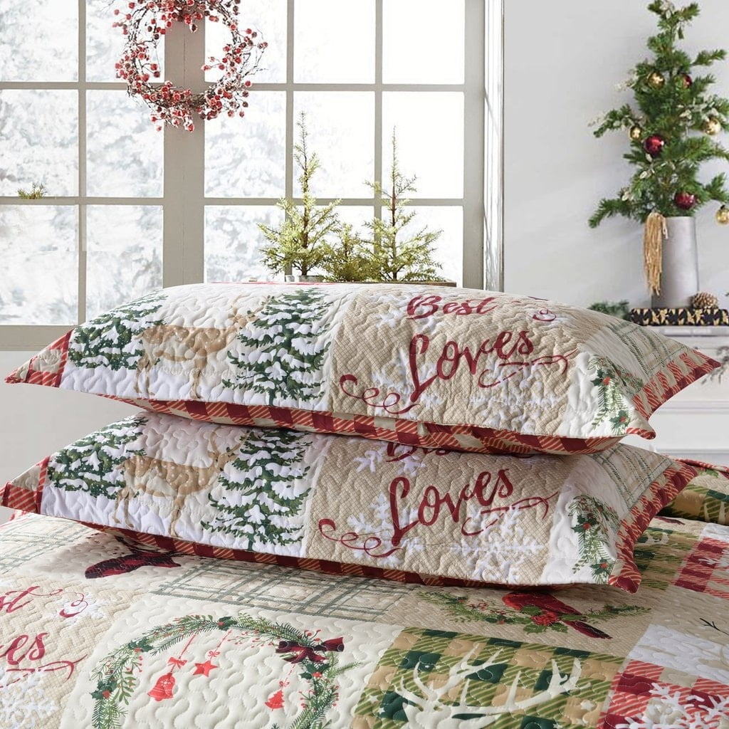 MarCielo Rustic Patchwork Christmas Quilt Bedspread Set Queen Patchwork ...