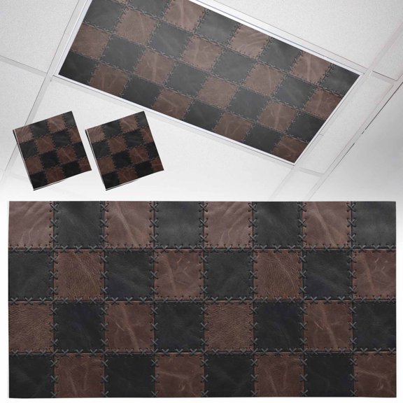 Rustic Patchwork Fluorescent Light Covers Country Farmhouse Minimalist Brown Black Plaid Magnetic Light Filters Ceiling Lighting Panel Shade for Classroom Office Home 2 x 4 ft, 2 Pack