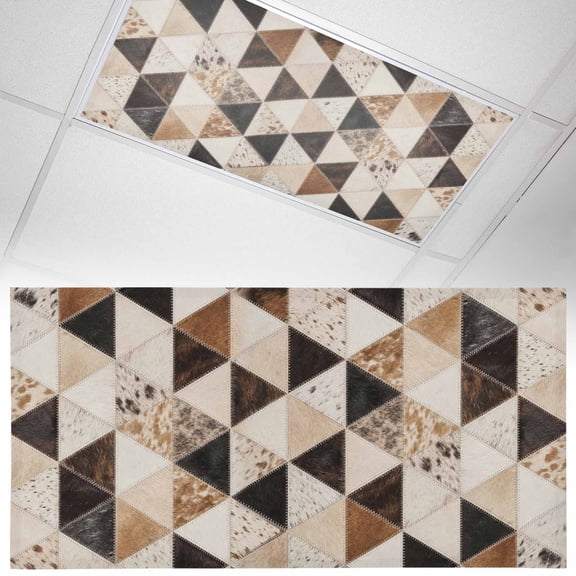 Rustic Patchwork Fluorescent Light Covers Western Ethnic Abstract Black Brown Beige Animal Fur Style Magnetic Light Filters Ceiling Lighting Panel Shade for Classroom Office Home 2 x 4 ft, 1 Pack