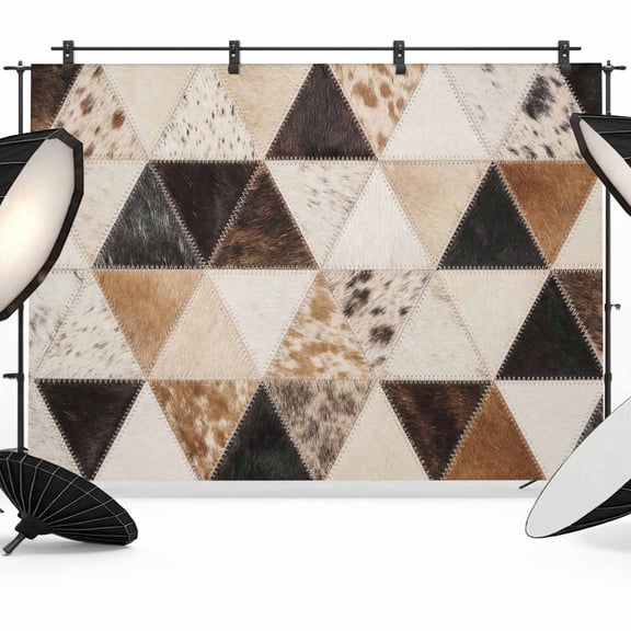 Rustic Patchwork Photography Backdrop 7x5FT, Western Ethnic Abstract Black Brown Beige Animal Fur Style Photo Backdrops, Background for Photography Studio, Back Drop for Photoshoot