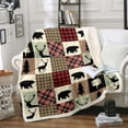 thumbnail image 1 of Rustic Patchwork Throw Blanket 90"x90",Country Cabin Fleece Blanket Teens Checkered Buffalo Plaid Bear Deer Blanket Woodland Wildlife Blanket Farmhouse Decorations,Vintage Shamrock Red, 1 of 6