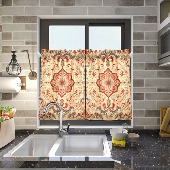 Rustic Pattern Kitchen Curtains Half Tier Curtain 2 Rod Pockets Bathroom Bedroom Cupborad Living Room 27"x24"