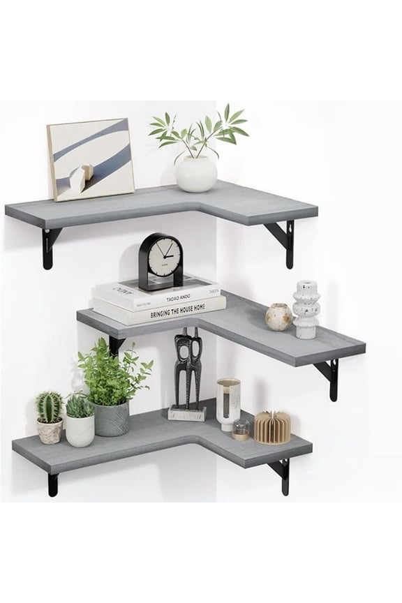 Rustic Paulownia Wood Wall Shelves for Bedroom Living Room Kitchen Laundry Room Floating Corner Shelf for Storage Decoration