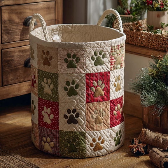 Rustic Paws Patchwork Quilted Laundry Basket, Clothes Hamper Storage Bag, Housewarming Gift Ideas, Mother's Day Gifts, Birthday Gift