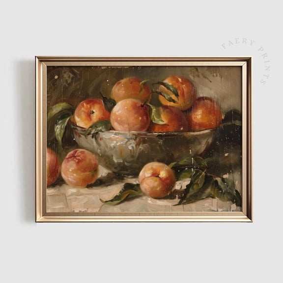 Rustic Peach Print, Farmhouse Kitchen Art, Vintage Fruit Art, Countryside, Still Life Kitchen Print, UNFRAMED