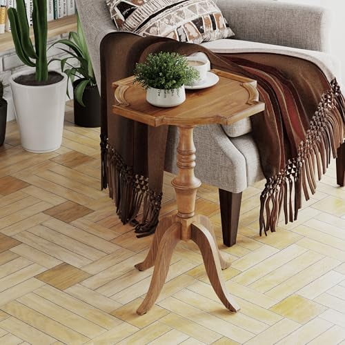 Rustic Pedestal End Table, Distressed Farmhouse Side Table with Unique Tray-Style Wooden, Accent End Table for Bedroom, Living Room, Entryway, Brown$$Furniture