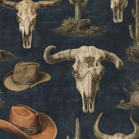 Rustic Peel and Stick Wallpaper Western Inspired Indigo Cowboy Hats Antique Skulls Wall Mural 23.6in x 9.8ft Self Adhesive Removable Wall Paper Renter Friendly Wallpaper for Boys Bedroom Men Cave