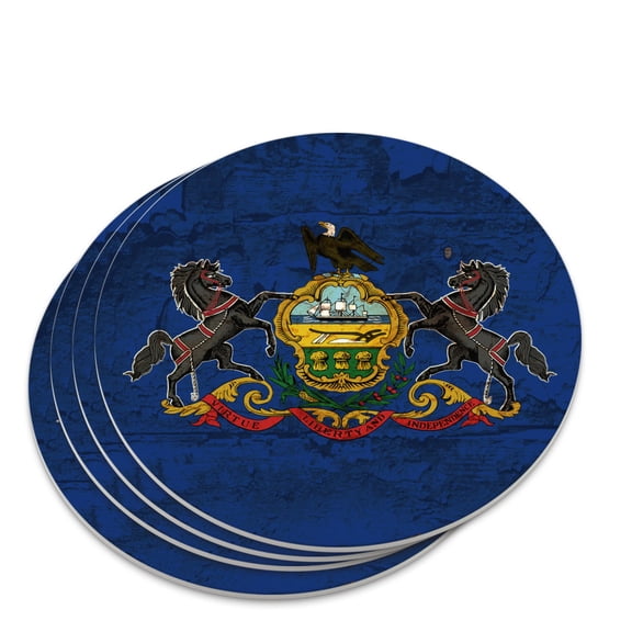 Rustic Pennsylvania State Flag Distressed USA Novelty Coaster Set