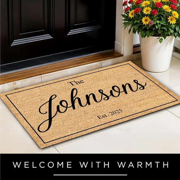 Rustic Personalized Family Name Doormat Est. 2025 – Custom Farmhouse Welcome Mat, 30x18in, Outdoor Indoor Non-Slip Front Porch Rug