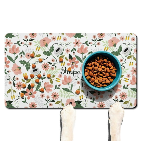 Rustic Pet Bowl Mat - Botanical Print, Waterproof Dog Feeding Placemat