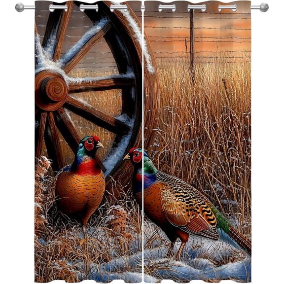 Rustic Pheasant Blackout Curtains, Farmhouse Country Bird Patterned Window Treatments for Bedroom Living Room Kitchen, Thermal Insulated Drapes 42"W x 96"L (2 Pack)