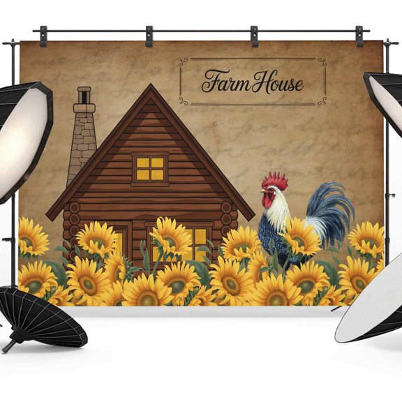 Rustic Photography Backdrop 7x5FT, Farmhouse Barn Chicken Sunflowers Flowers Retro Brown Photo Backdrops, Background for Photography Studio Photo Studio Background, Back Drop for Photoshoot