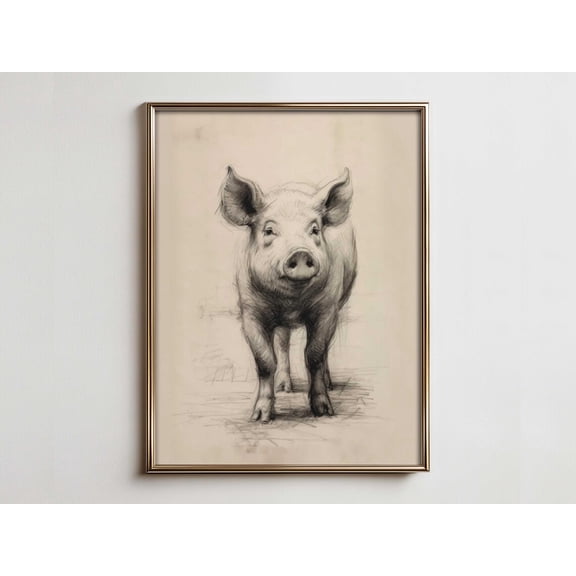 Rustic Pig Sketch Art Print, Vintage Farmhouse Decor Home Decor #644, 16x24 UNFRAMED