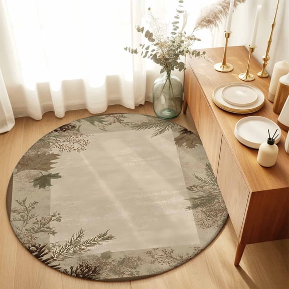 Rustic Pine Cones Leaves on Beige Round Area Rug 3ft,Living Room Rug Non-Slip Washable Circle Rugs Pad,Farmhouse Plants Soft Floor Carpet for Bedroom Dining Room