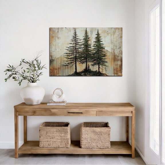 Rustic Pine Trees Canvas Wall Art Vintage Forest Landscape Painting Distressed Wilderness Poster Mid-Century Modern Pine Woods Print Living Room Bedroom Cabin Wall Decor Canvas Prints Ready to Hang 8