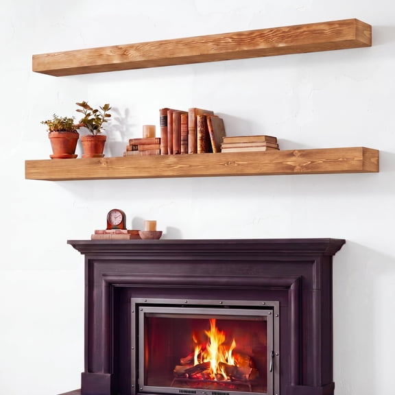 Rustic Pine Wood Fireplace Mantel Shelf Set, 2 Pack, 60 x 8 Inch, Standard