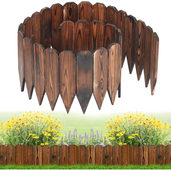 Rustic Pine Wood Garden Fence - 6.6ft L*12in H Easy to Install Sturdy Wooden Landscape Edging Border, No Fading Planter Fencing for Yard Flower Bed Lawns Pathway Tree