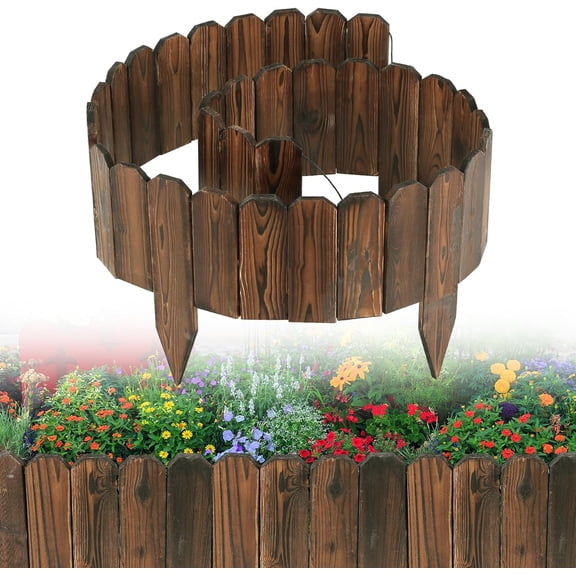 Rustic Pine Wood Landscape Edging - 7.8ft L x 8in H Garden Fence Border, Easy to Install Sturdy Wooden Planter Fencing for Yard Flower Bed Lawns Pathway Tree