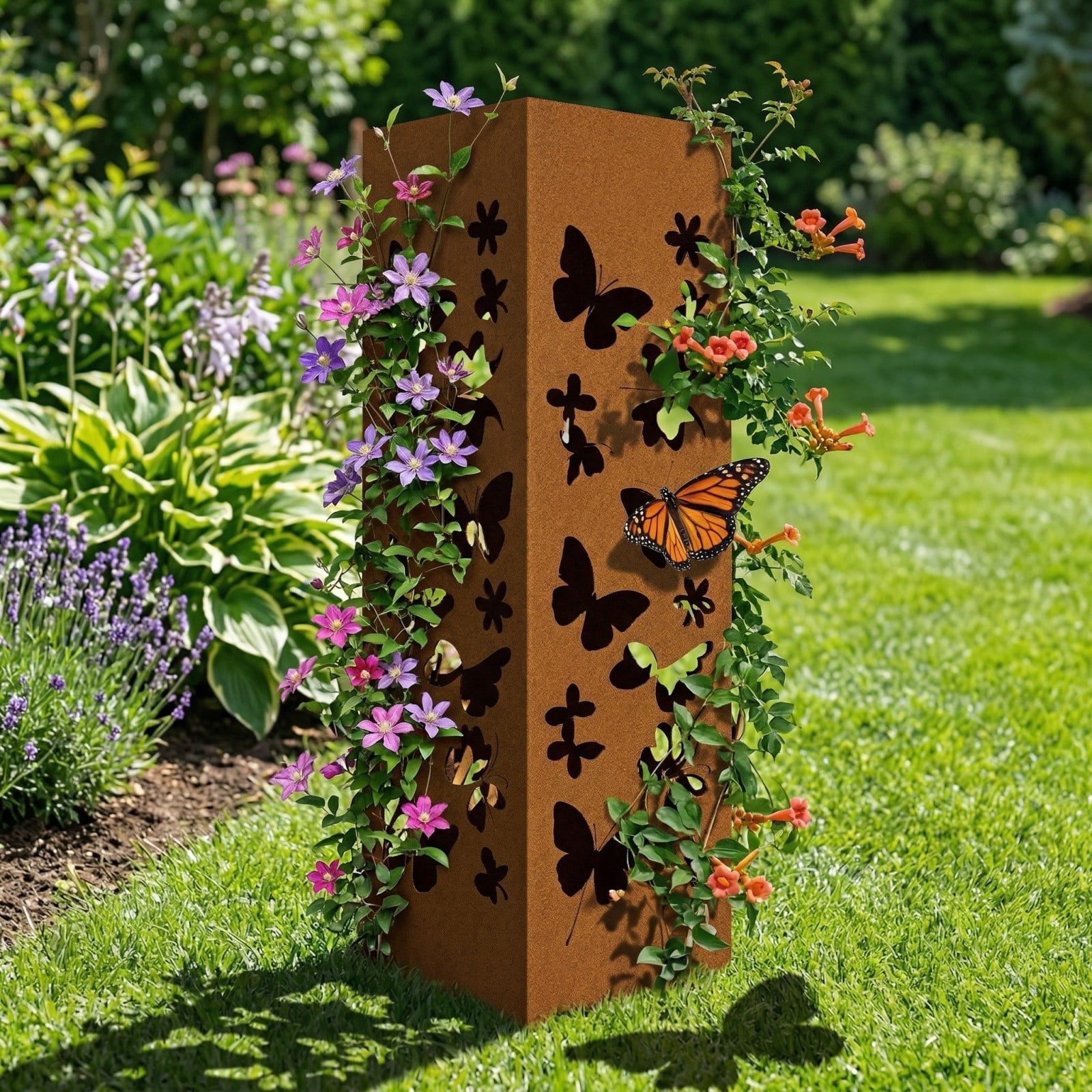 Rustic Pineapple Garden Column Outdoor Metal Sculpture, Modern Yard Statues, Decorative Light Cover, Patio Accent, Weather-Resistant Pineapple Column for Summer Garden, Pathway, Entryway, D