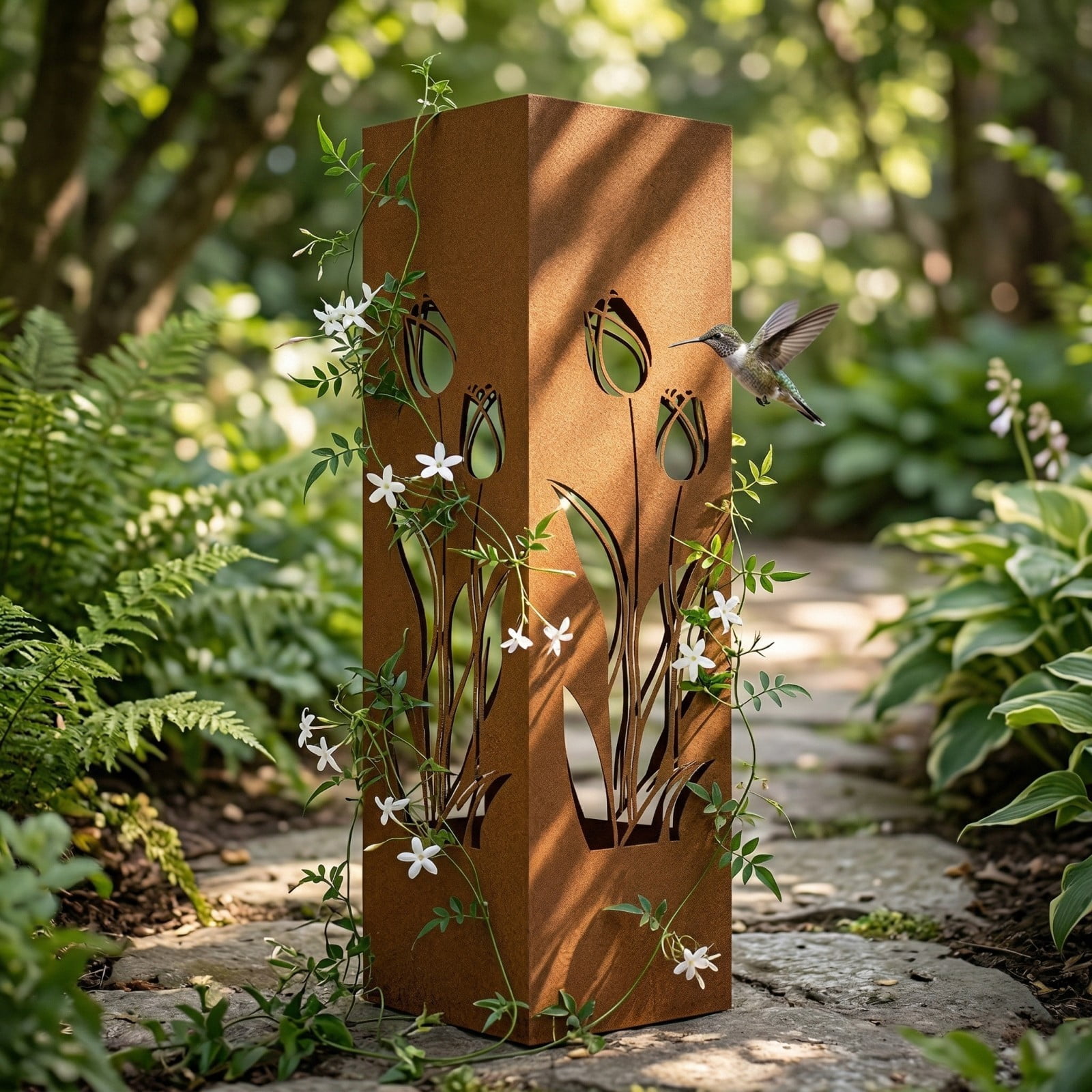 Rustic Pineapple Garden Column Outdoor Metal Sculpture, Modern Yard Statues, Decorative Light Cover, Patio Accent, Weather-Resistant Pineapple Column for Summer Garden, Pathway, Entryway, B