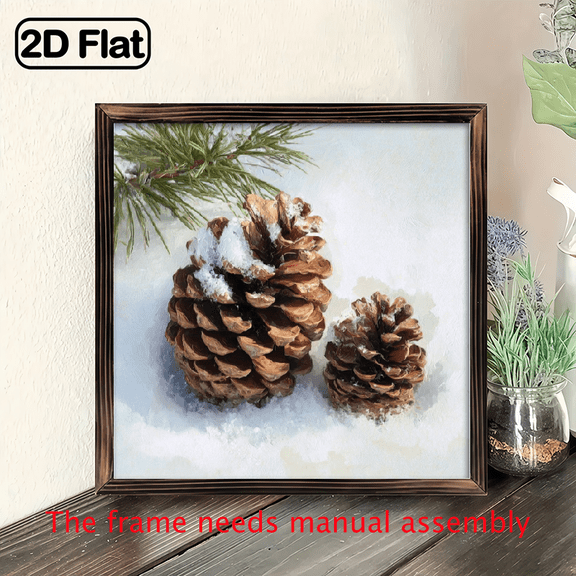 Rustic Pinecone Wall Art with Wooden Frame 8x8 Inches, Vintage Holiday Decor for Home and Office, Perfect for Farmhouse Desk Living Room, Lightweight Polished Wood, Ideal Gift, Christmas Decorat