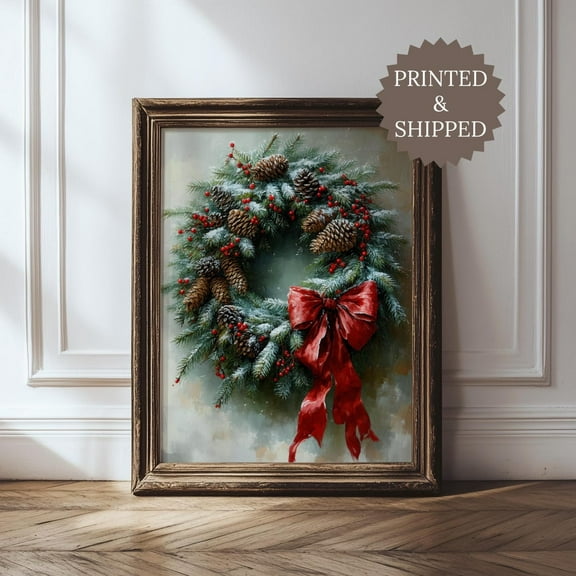 Rustic Pinecone Wreath Poster Wall Art Festive Winter Print Seasonal Warm Present Vintage UNFRAMED Poster Size 8x12