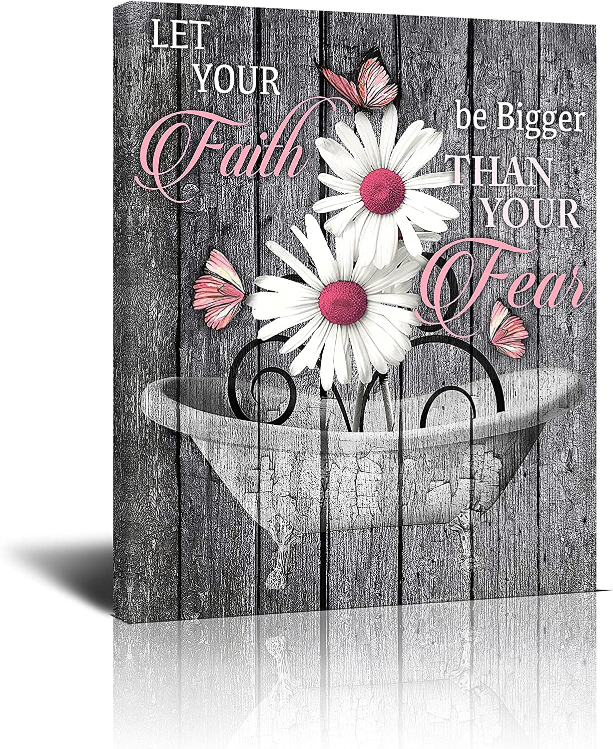 Rustic Pink Daisy Wall Art Canvas Bathroom Wall Decor Inspirational ...