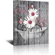 Rustic Pink Daisy Wall Art Canvas Bathroom Wall Decor Inspirational Butterfly Quotes Grey And Black Wood Background Artw