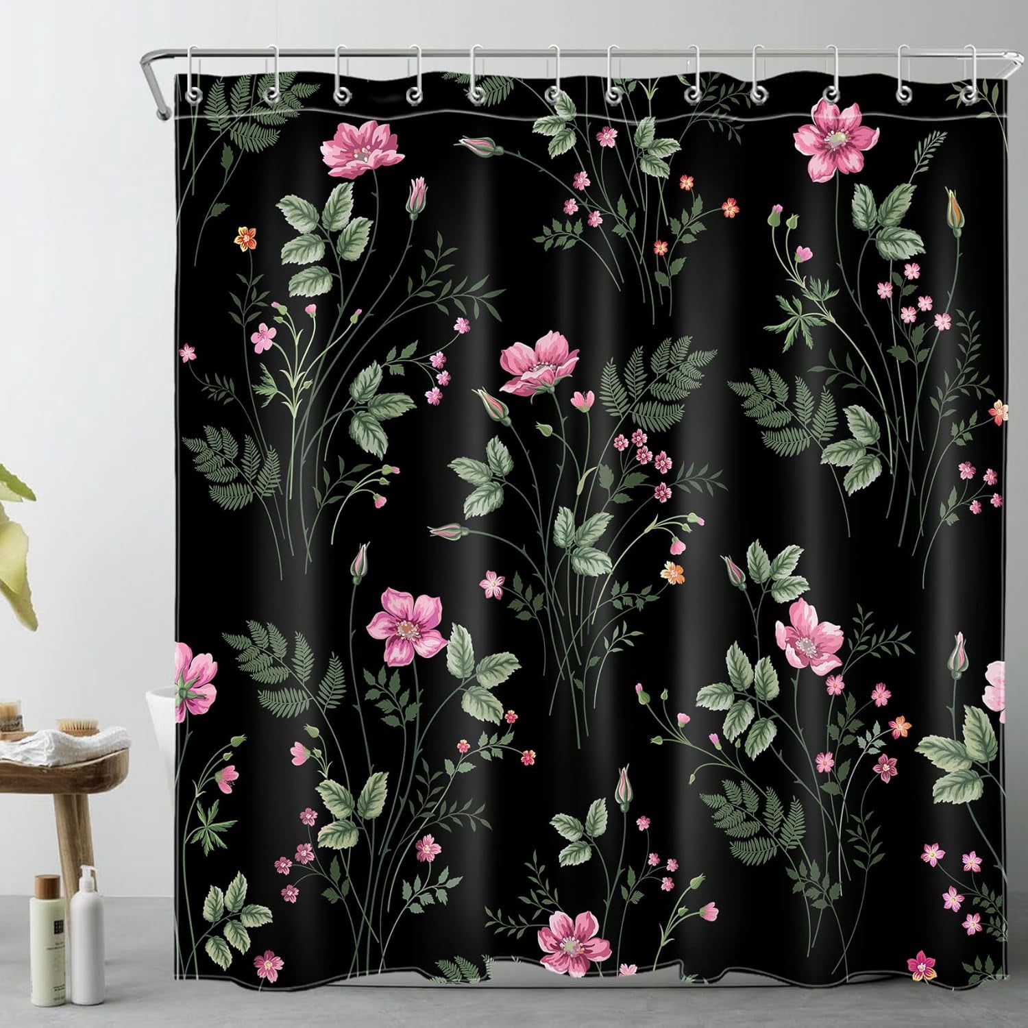 Farmhouse Floral Dragonfly Shower Curtain - Colorful Wildflower Bathroom Decor 71x71 Inches - View #10
