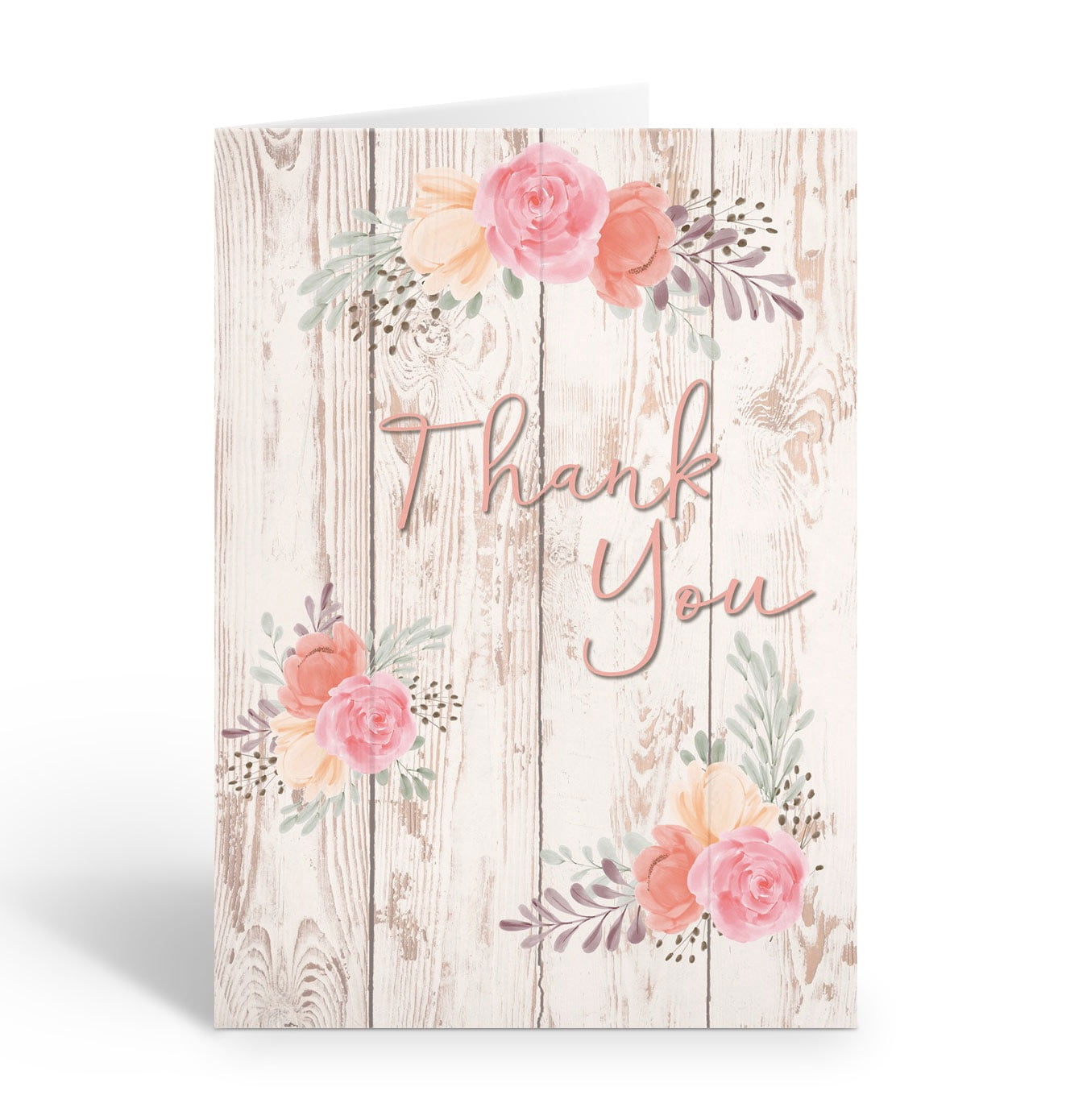 Rustic Pink Floral Thank You Note Card - 10 Note Cards with Envelopes ...